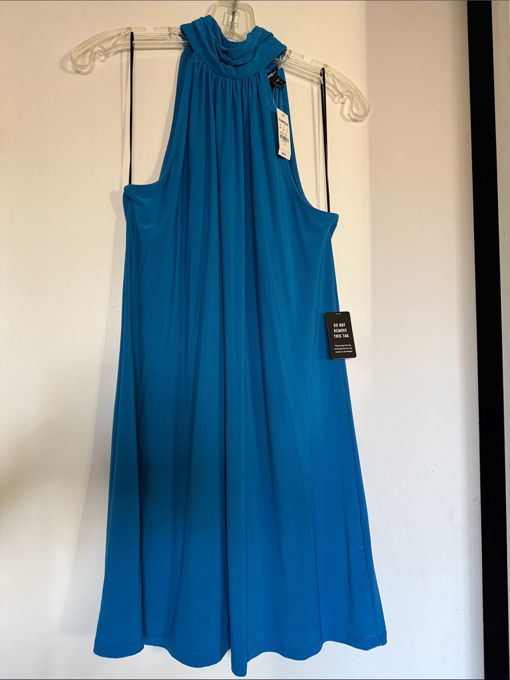 Express Teal-Blue High Neck Midi Swing Dress